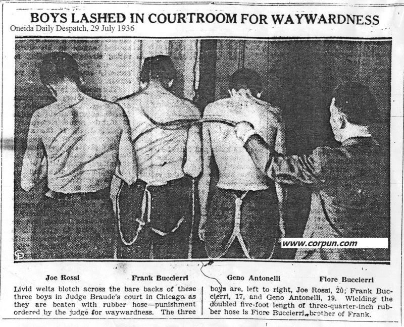 Press cutting with picture of youths being flogged
