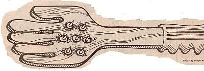 drawing of fantasy paddle with nails in it