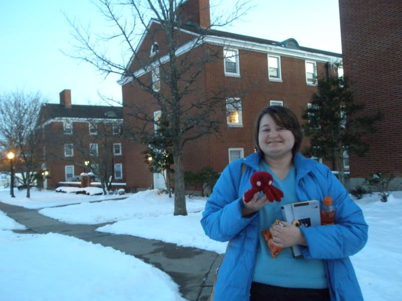 Kate and her creation, Otto in front of Holloway.