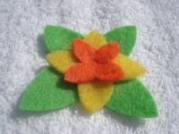 Orange and Yellow Flower Felt Hair  Clips - with leaves