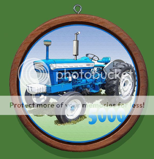 FORD 5000 TRACTOR HANDMADE REDWOOD & CANVAS ORNAMENT  