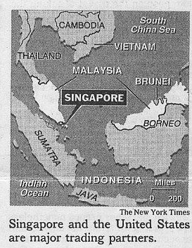 Map shows location of Singapore