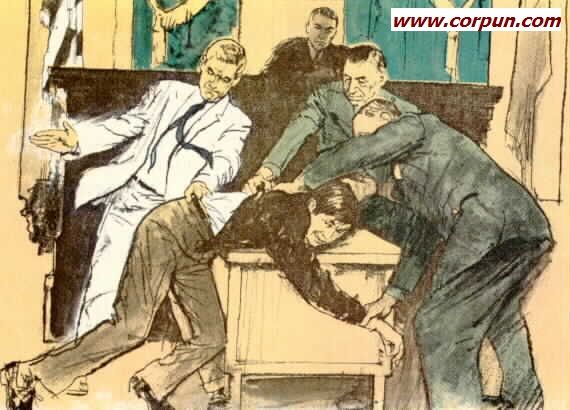 Artist's impression of courtroom spanking