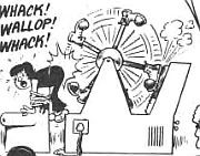 Cartoon of kicking machine - CLICK FOR FULL SIZE - image opens in a new window