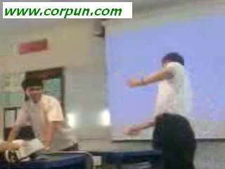 Schoolboy being caned in class