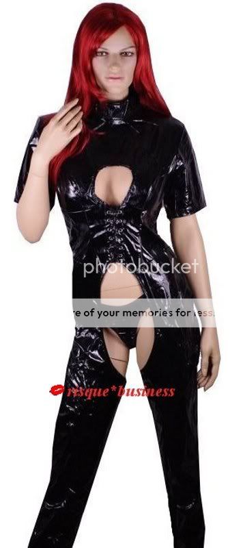 Black PVC Cut Out Catsuit Thong Catwoman Fancy Dress Halloween Costume