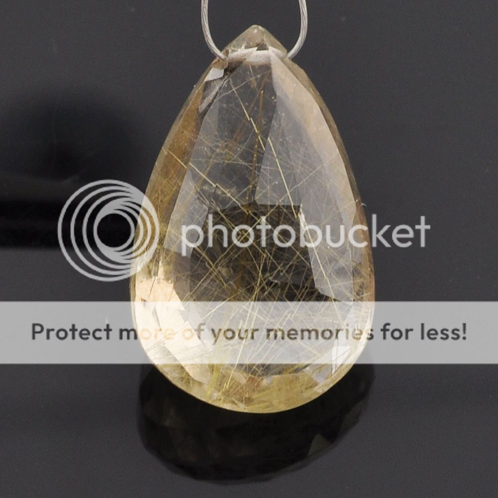 Golden Rutilated Quartz Faceted Pear Briolette Bead Focal  