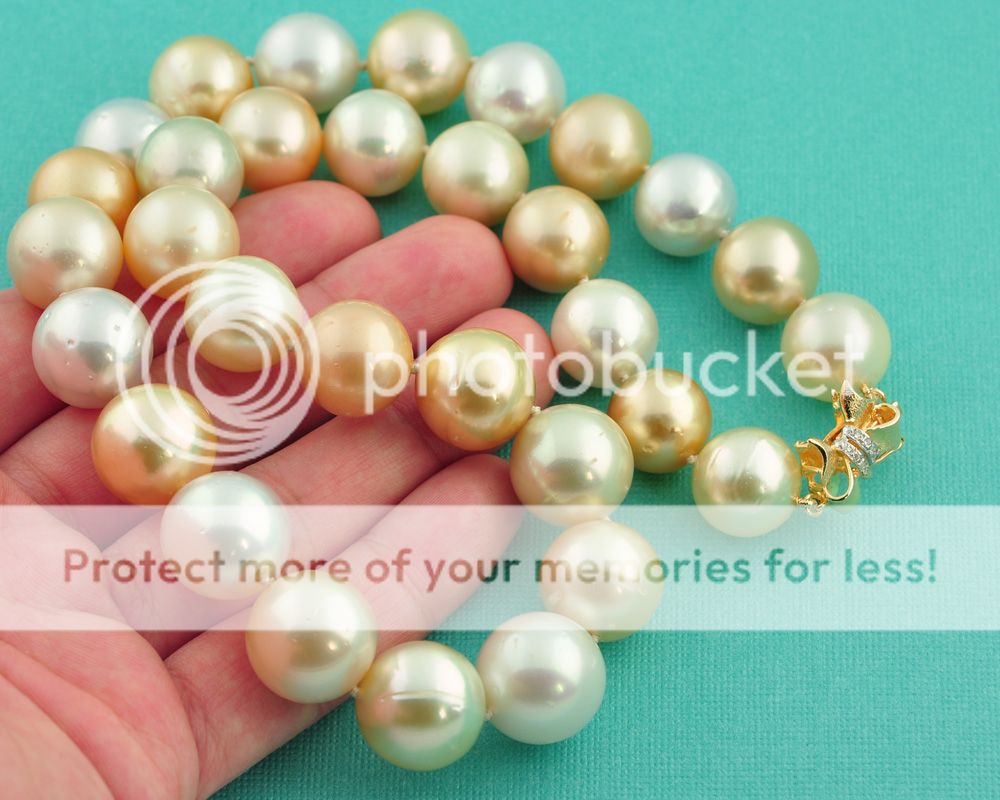 Multi Color South Sea Round Pearl Necklace 18 14K Gold Diamond Clasp 