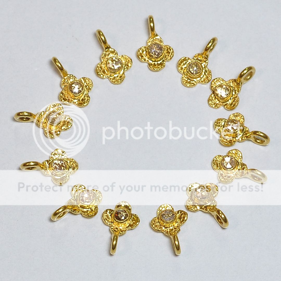 18K Solid Yellow Gold Rose Cut Champagne Diamond Charm Pendant