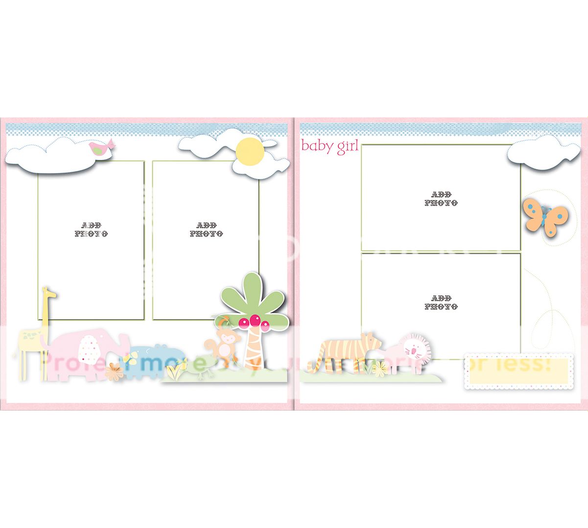Little Yellow Bicycle SAFARI BABY GIRL Premade Pages  