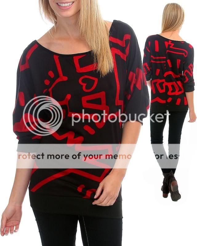 NEW JAKIN & BOAZ BLACK RED MULTI GEOMETRIC WOMAN TOP SIZE 3X XXXL 